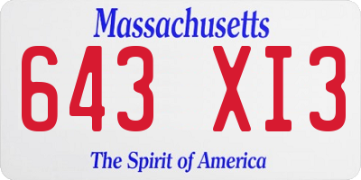 MA license plate 643XI3
