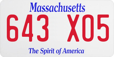 MA license plate 643XO5