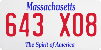 MA license plate 643XO8