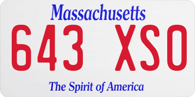 MA license plate 643XS0