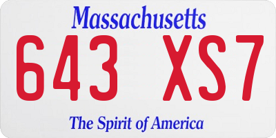 MA license plate 643XS7