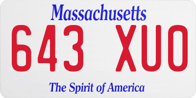 MA license plate 643XU0