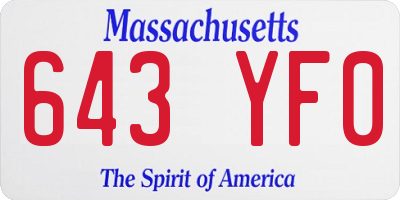MA license plate 643YF0