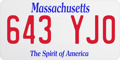 MA license plate 643YJ0