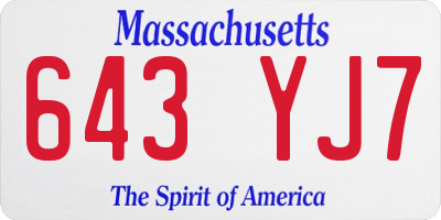 MA license plate 643YJ7
