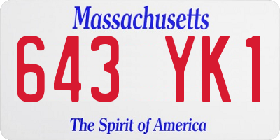 MA license plate 643YK1