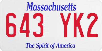 MA license plate 643YK2