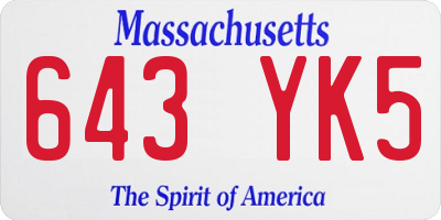 MA license plate 643YK5