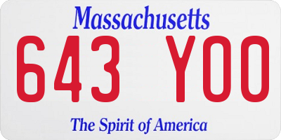 MA license plate 643YO0