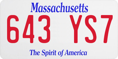 MA license plate 643YS7