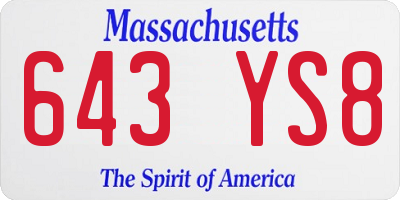 MA license plate 643YS8