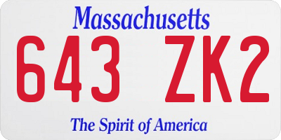 MA license plate 643ZK2