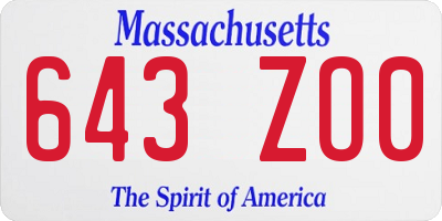 MA license plate 643ZO0