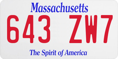 MA license plate 643ZW7