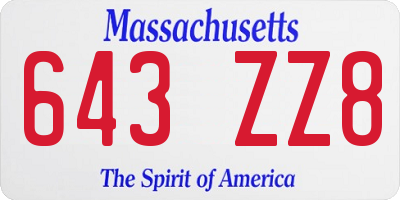 MA license plate 643ZZ8