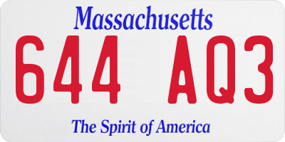 MA license plate 644AQ3
