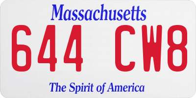 MA license plate 644CW8