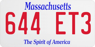 MA license plate 644ET3