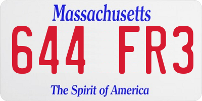 MA license plate 644FR3