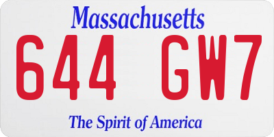 MA license plate 644GW7