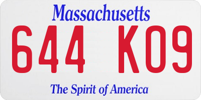 MA license plate 644KO9