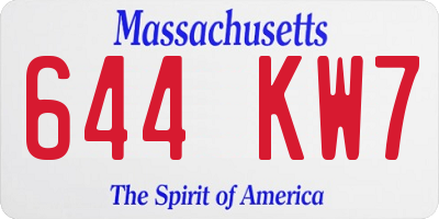 MA license plate 644KW7