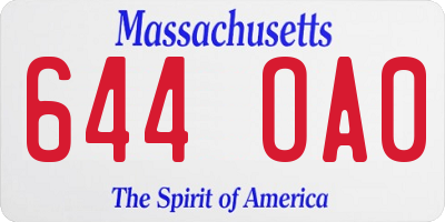 MA license plate 644OA0