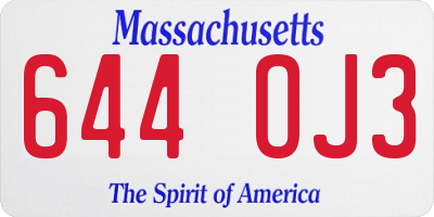 MA license plate 644OJ3