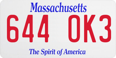 MA license plate 644OK3