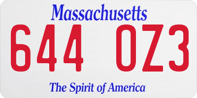 MA license plate 644OZ3