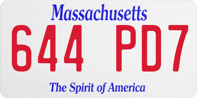 MA license plate 644PD7