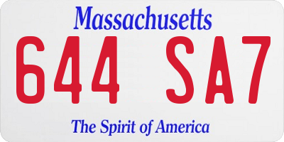 MA license plate 644SA7