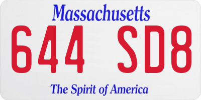 MA license plate 644SD8