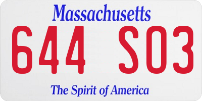 MA license plate 644SO3