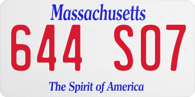 MA license plate 644SO7