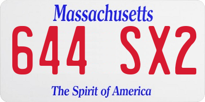 MA license plate 644SX2