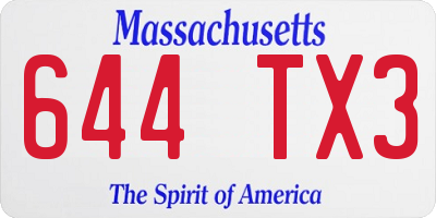 MA license plate 644TX3