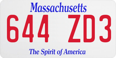 MA license plate 644ZD3