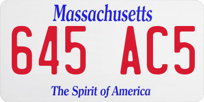 MA license plate 645AC5