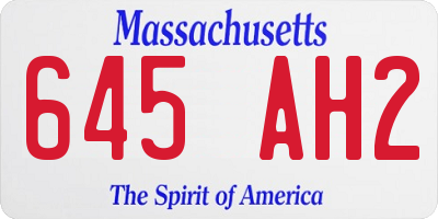 MA license plate 645AH2