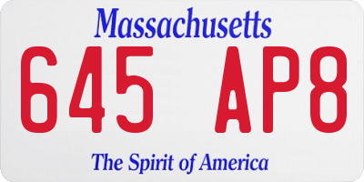 MA license plate 645AP8