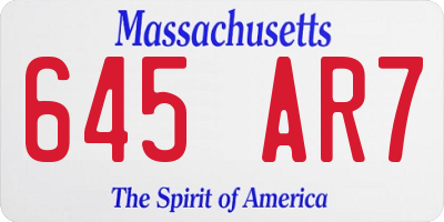 MA license plate 645AR7