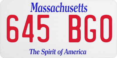 MA license plate 645BG0