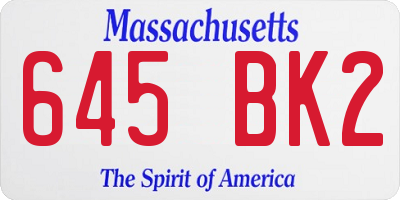 MA license plate 645BK2