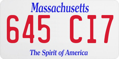 MA license plate 645CI7