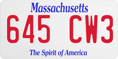 MA license plate 645CW3