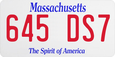 MA license plate 645DS7