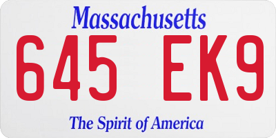 MA license plate 645EK9