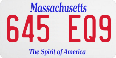 MA license plate 645EQ9