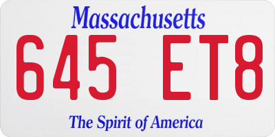 MA license plate 645ET8